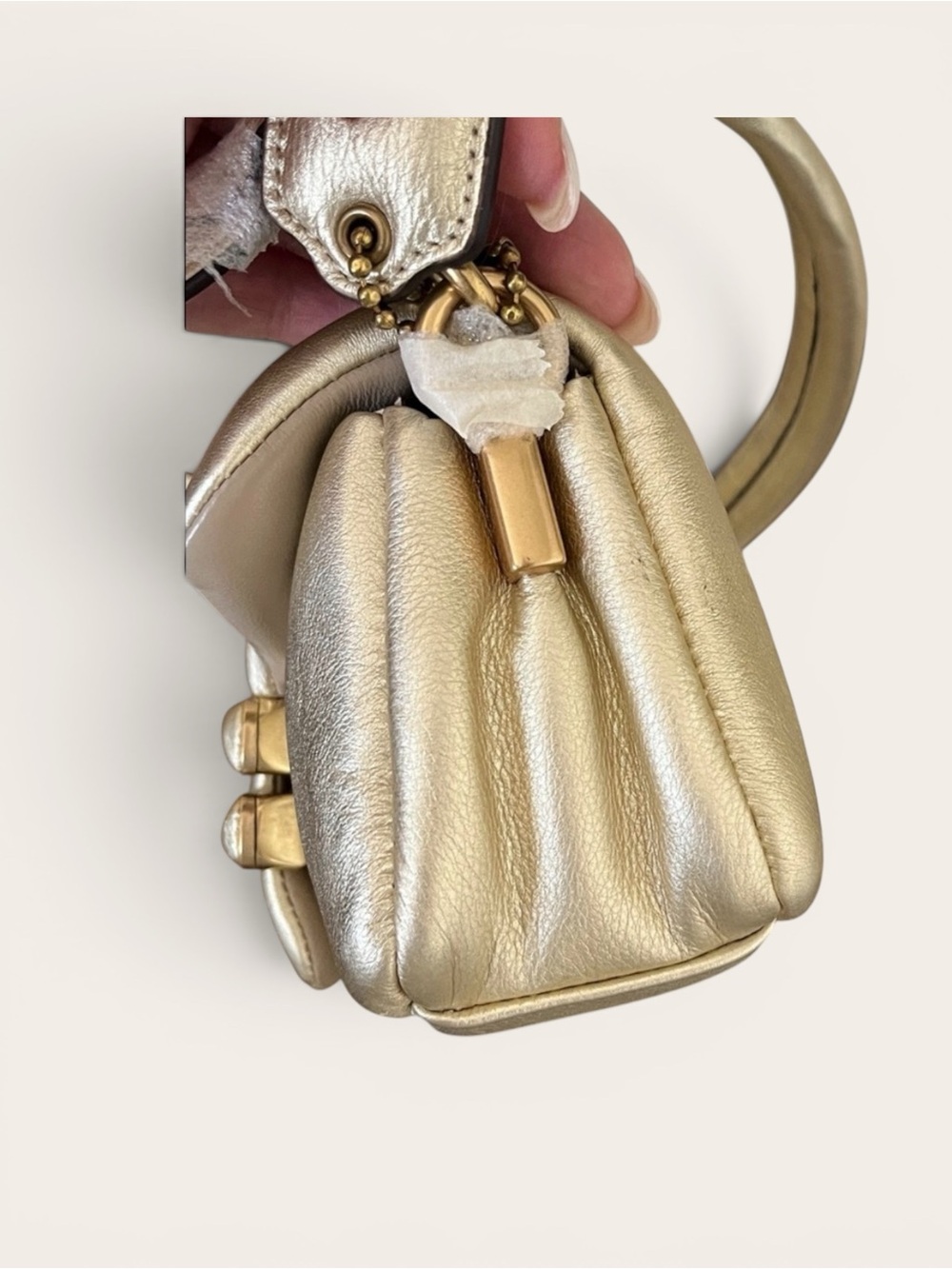 New Coach Pillow Tabby 18 Metallic Gold Leather Shoulder Bag Crossbody - Picture 8 of 11